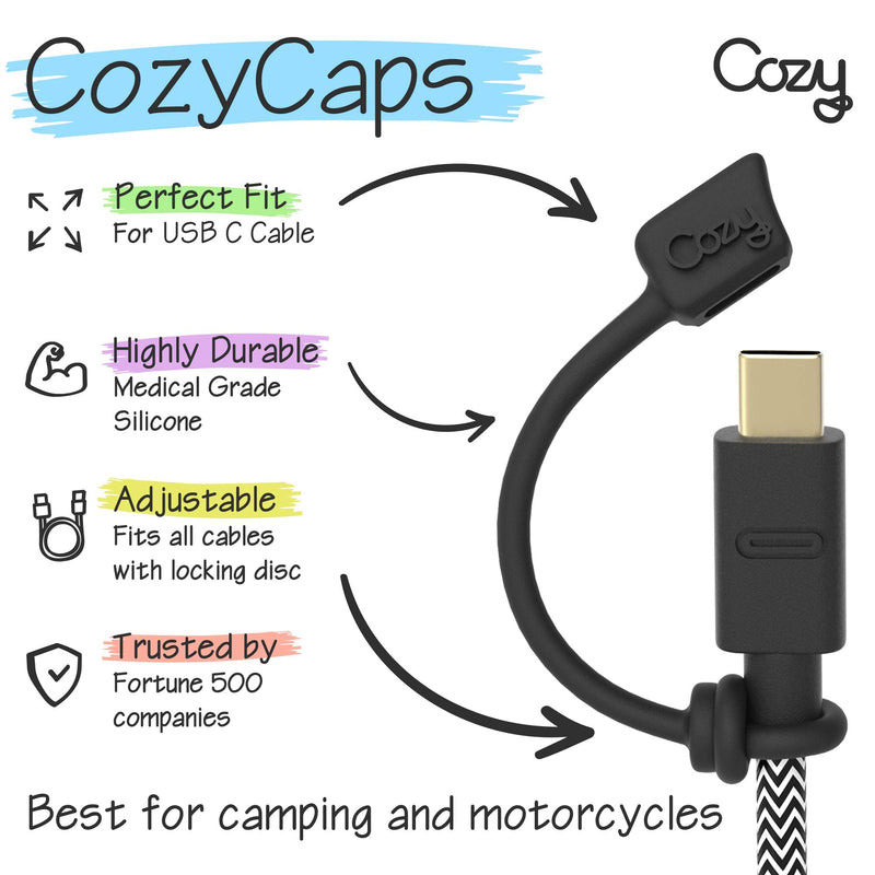  [AUSTRALIA] - [4-Piece] Cozy USB Caps for USB C Cable - Cap Provides Dust and Oxidation Protection, Projection Adapter Cover, Protects During Travel, Portable, Designed by Cozy (Black) USB-C - Black