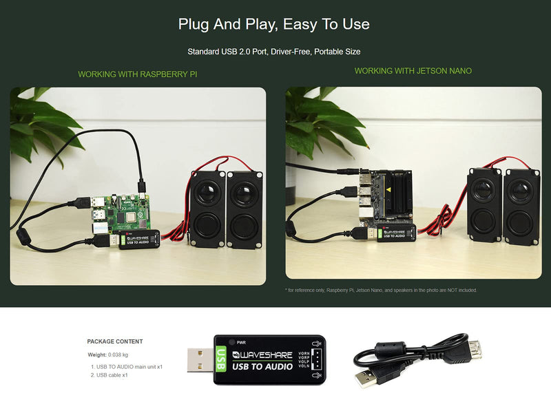  [AUSTRALIA] - [Update] Waveshare USB Sound Card for Raspberry Pi/Jetson Nano USB Audio Module External Audio Converter Recording and Playback Support Stereo Codec Onboard Microphone and Speaker Header Driver-Free