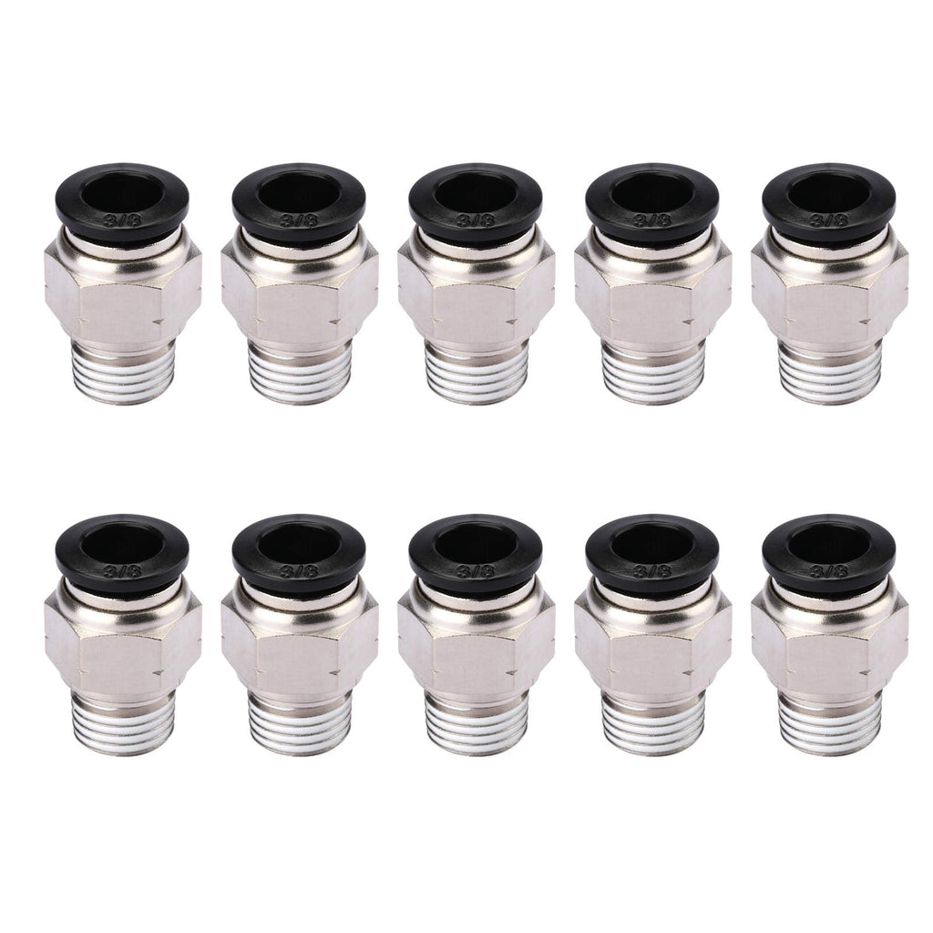  [AUSTRALIA] - AIRTOON 10PCS Pneumatic Push to Connect Air Fittings Male Straight 3/8'' Inch Tube OD x 1/4'' Inch NPT Thread Air Line Fittings Nickel-Plated Brass (Pack of 10)