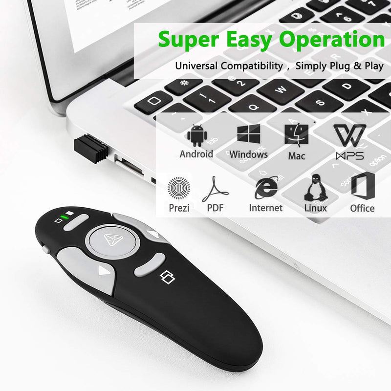  [AUSTRALIA] - Presentation Clicker Remote Laser Pointer - Wireless USB Presenter - Slideshow PowerPoint Clicker - Compatible with Win10︱MAC - Support PPT︱Keynote︱Google Slides (K100B) K100B