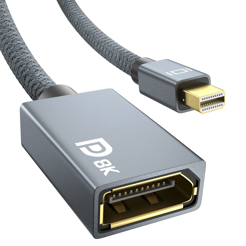  [AUSTRALIA] - 8K Mini DisplayPort to DisplayPort Adapter, Mini DP Male to DP 1.4 Female Converter, Support 8K@60Hz, 4K@144Hz, 2K@240Hz, HDR, FreeSync, G-SYNC for Thunderbolt 2, PC, Surface Pro, Monitor, Graphics 2.62 Feet