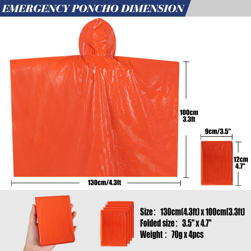  [AUSTRALIA] - Anyoo Emergency Survival Poncho Mylar Thermal Blankets Keep Warmth, Reflective Side for Increased Visibility Waterproof Tear Resistant Camping Reusable Rain Poncho Perfect for Outdoors, Hiking, Survival, Marathons or First Aid Orange