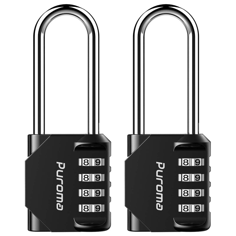  [AUSTRALIA] - Puroma 2 Pack 2.6 Inch Long Shackle Combination Lock 4 Digit Outdoor Waterproof Padlock for School Gym Locker, Sports Locker, Fence, Gate, Toolbox, Case, Hasp Storage (Black) Black