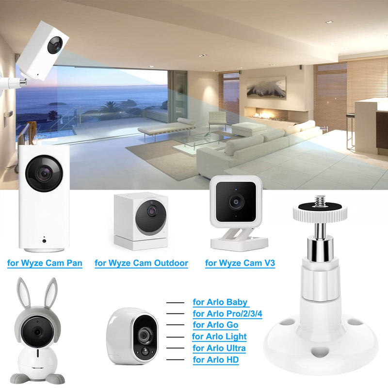  [AUSTRALIA] - FastSnail Wall Mount Compatible with Wyze Cam Pan & Wyze Cam Pan V2 & Wyze Cam V3, Adjustable Indoor Outdoor Mount for WyzeCam Pan/WyzeCam Outdoor/WyzeCam V3 or Other Cam with Same Interface 2 Pack White