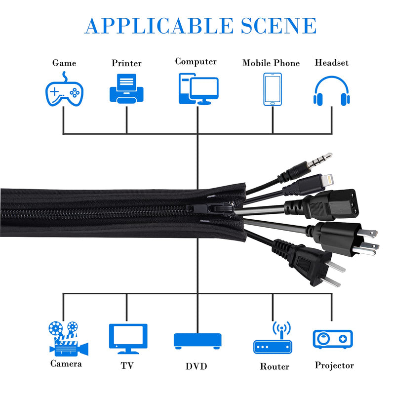  [AUSTRALIA] - Bestfy Cord Organizer System Cable Management Sleeve, 19.5 inch, Wire Cover with Zipper, Cable Wrap, Cord Sleeves for TV, Computer, Office, Home Entertainment, 4 Pack