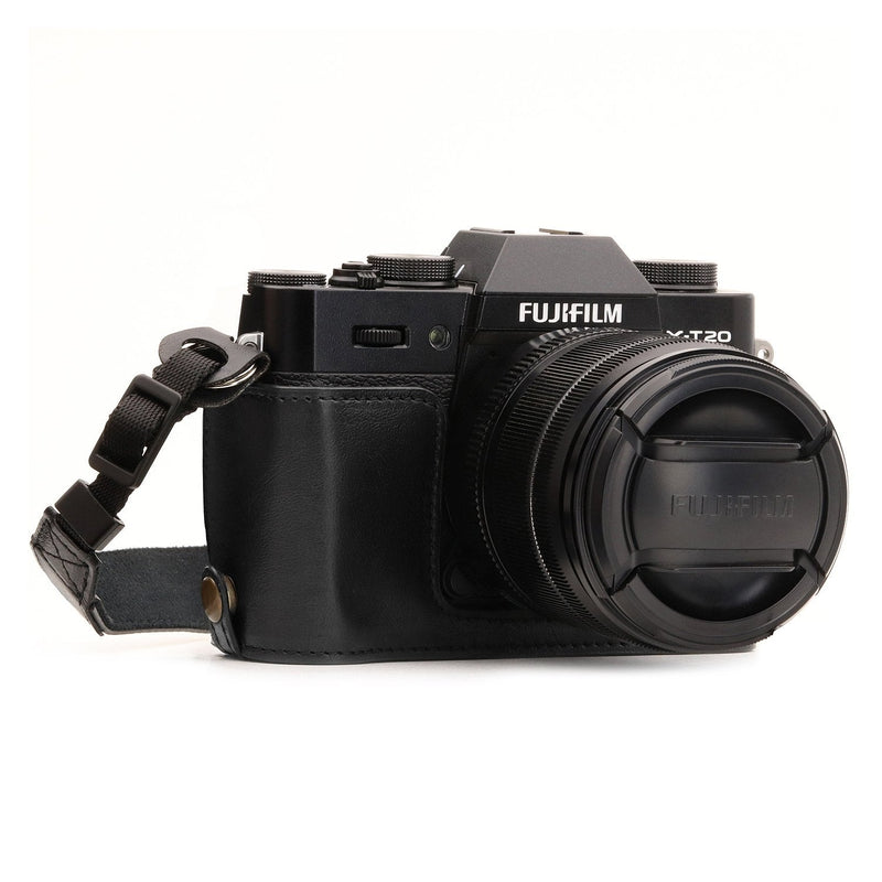  [AUSTRALIA] - MegaGear Ever Ready Leather Camera Half Case and Strap Compatible with Fujifilm X-T30, X-T20, X-T10 Black