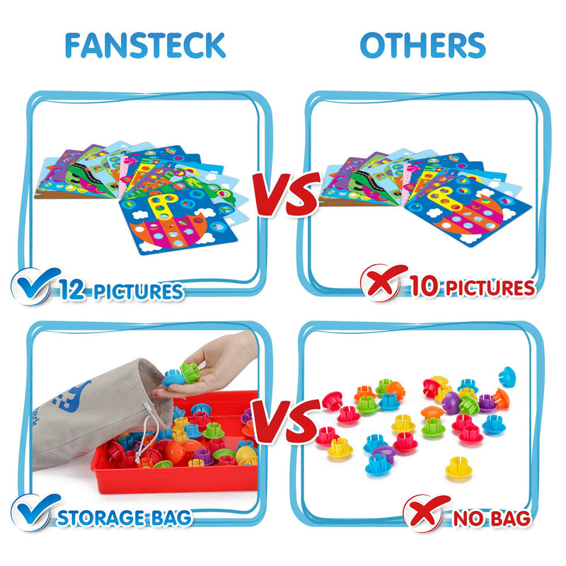 Fansteck Button Art Toy for Toddlers, Color Matching Early Learning Educational Mosaic Pegboard , Safe Nontoxic ABS Plastic Premium Material, 12 Pictures and 46 Buttons ,with a Bag Easy to Storag - LeoForward Australia