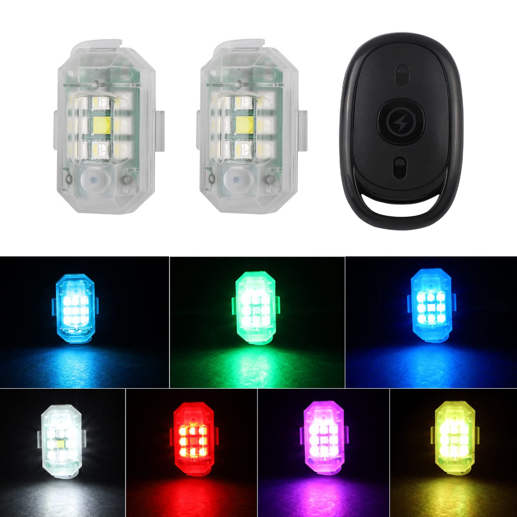  [AUSTRALIA] - LECART Wireless Remote Control Anti-Collision Strobe Lights 7 Colors Battery Operated Led Motorcycle Drone Lights for Night Flying Riding Mini Car Emergency Strobe Warning Light 2 Pcs Remote Control Strobe Lights / 2 Pcs