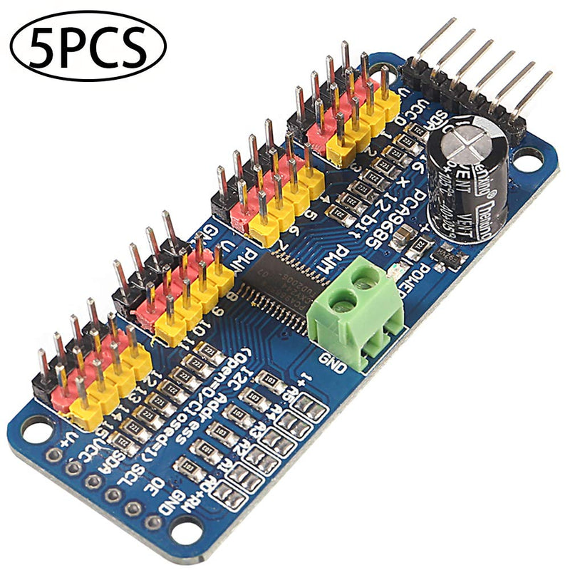  [AUSTRALIA] - Aoicrie 5pcs PCA9685 16 Channel PWM Servo Motor Driver PCA9685 IIC Module 12-Bit, for Robot or for Raspberry pi Shield Module servo Shield