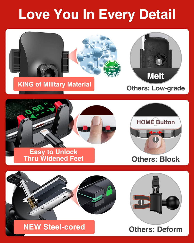  [AUSTRALIA] - VANMASS Universal Car Phone Mount,【Patent & Safety Certs】 Upgraded Handsfree Dashboard Stand, Phone Holder for Car Windshield Vent, Compatible iPhone 14 13 12 11 Pro Max Xs XR X 8, Galaxy s20 (Red)