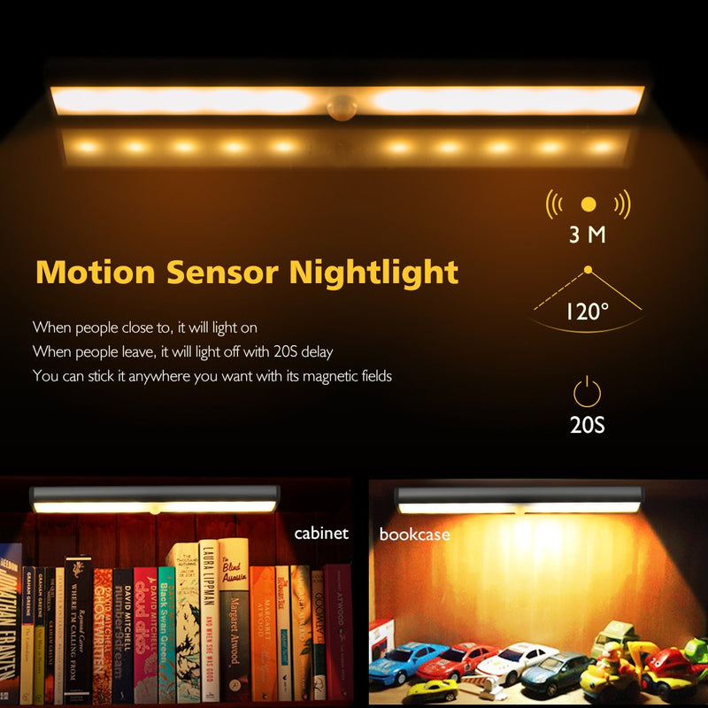 Motion Sensor Cabinet Light,Under Counter Closet Lighting, 10 LED Wireless USB Rechargeable Kitchen Lights,Battery Operated Lights,Stick On Lights for Wardrobe,Closets,Cupboard,Warm White-2Pack Silver-warm White Light - LeoForward Australia