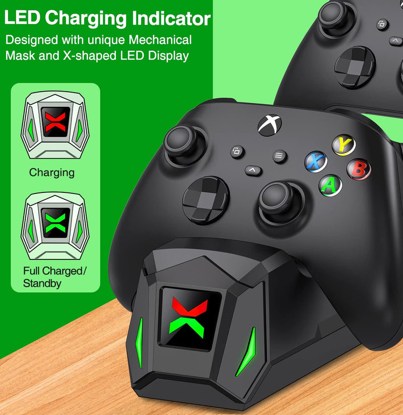  [AUSTRALIA] - Controller Charger Station with 2x2550mAh Rechargeable Battery Packs for Xbox One/X/S/Elite/Xbox Series X|S, High Speed Charging Station Dock with 4 Batteries Cover for Xbox Controller Battery Pack Black