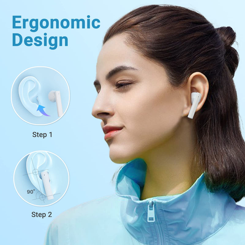  [AUSTRALIA] - Wireless Earbuds Bluetooth Headphones 50H Playback IPX7 Waterproof Crystal Clear Call In-ear Ear Buds Stereo Earphone with Microphone Wireless Charging Case LED Power Display for Phone TV PC Laptop White
