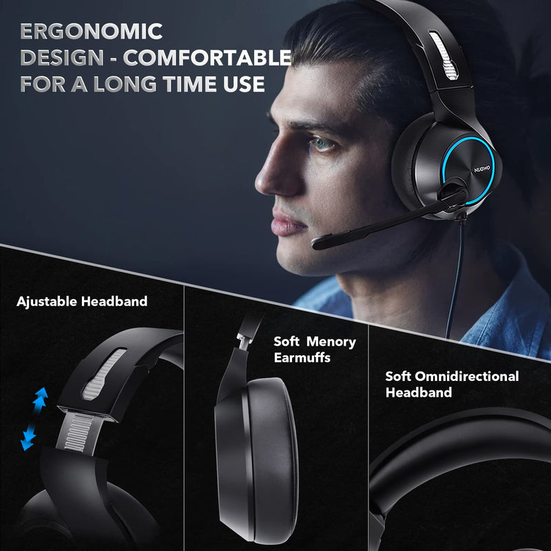  [AUSTRALIA] - NUBWO USB Gaming Headset for PC, Computer Headphones with Microphone/Mic Noise Cancelling, Wired Headset & RGB Light Gaming Headphones for PS4/PS5 Console Laptop
