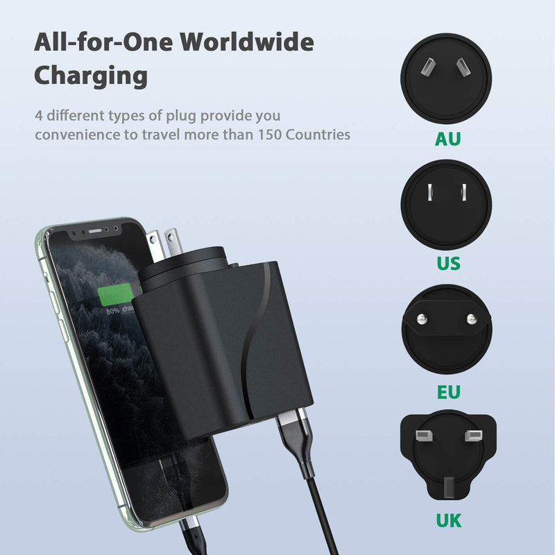  [AUSTRALIA] - RoyPow 36W USB C Charger with Car Cigarette Lighter Socket, 3-Ports Wall Charger 18W PD3.0 Travel Plug 110V/120V to 12V/3A AC to DC Converter Power Adapter for iPhone, Galaxy, Pixel, iPad