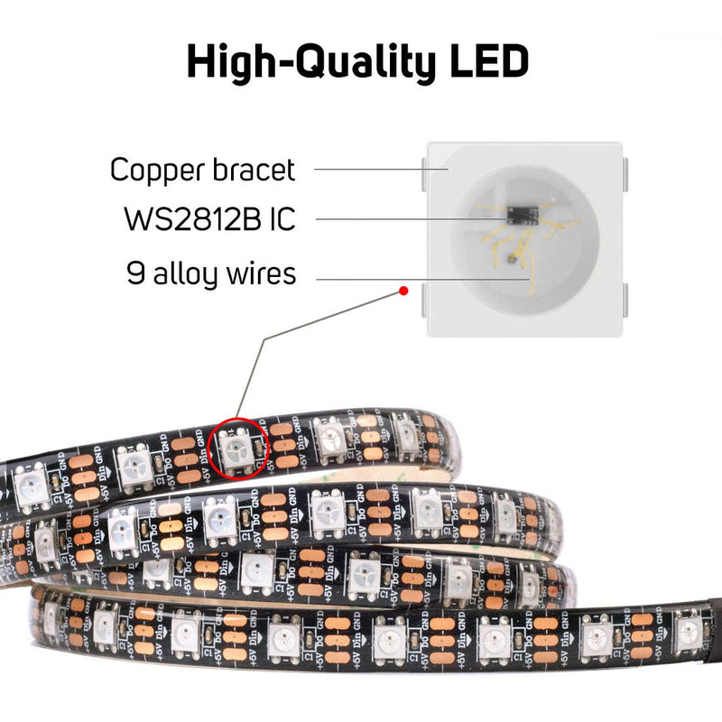  [AUSTRALIA] - WS2812B ECO LED Strip,BTF-LIGHTING Chasing Effects 5050SMD Individually Addressable 3.3FT 60Pixels/m Flexible Black FPCB Dream Color IP30 Non-Waterproof for Bedroom DIY Projects DC5V Black Ip30 3.2FT 60LEDs