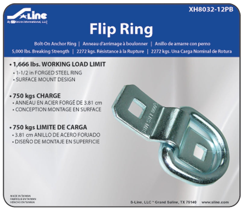 S-Line XH8032-12PB 1-1/2-Inch HD Flip Ring, 1,666-Pounds Working Load Limit 1-1/2" Heavy Duty - LeoForward Australia