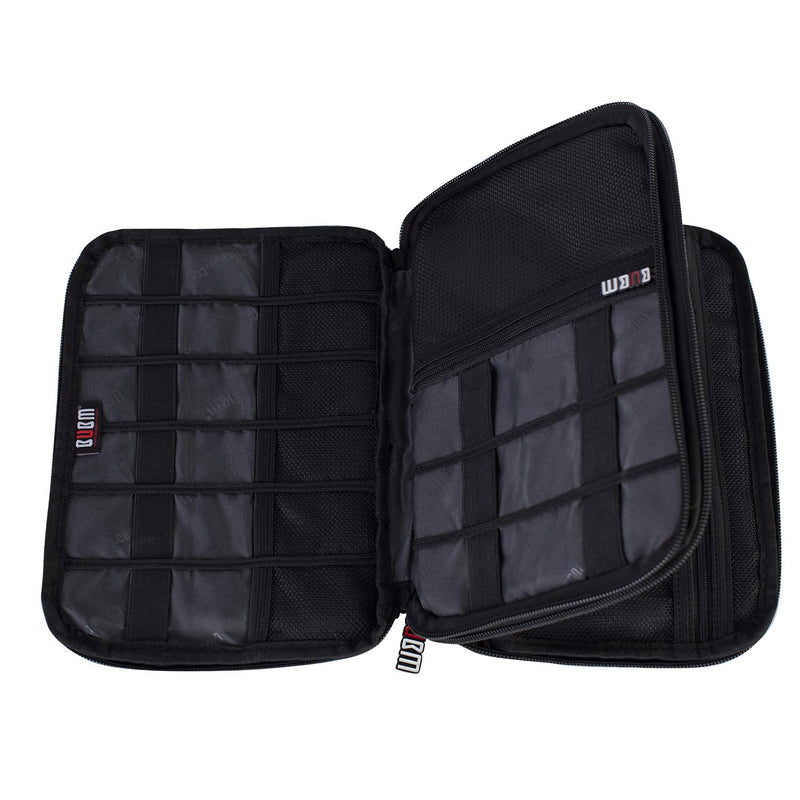  [AUSTRALIA] - BUBM Double Layer Electronic Accessories Organizer, Travel Gadget Bag for Cables, USB Flash Drive, Plug and More, Perfect Size Fits for iPad Mini (Medium, Black) Medium,2-layer
