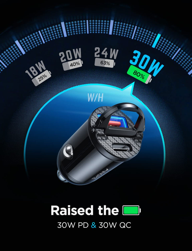  [AUSTRALIA] - AINOPE USB C Car Charger Fast Charge, 60W Smallest USB Car Charger Flush Fit 30W QC&30W PD Fast Cigarette Lighter USB Charger Compatible with iPhone 14 pro max/13/12, Samsung S22/S20, iPad, MacBook