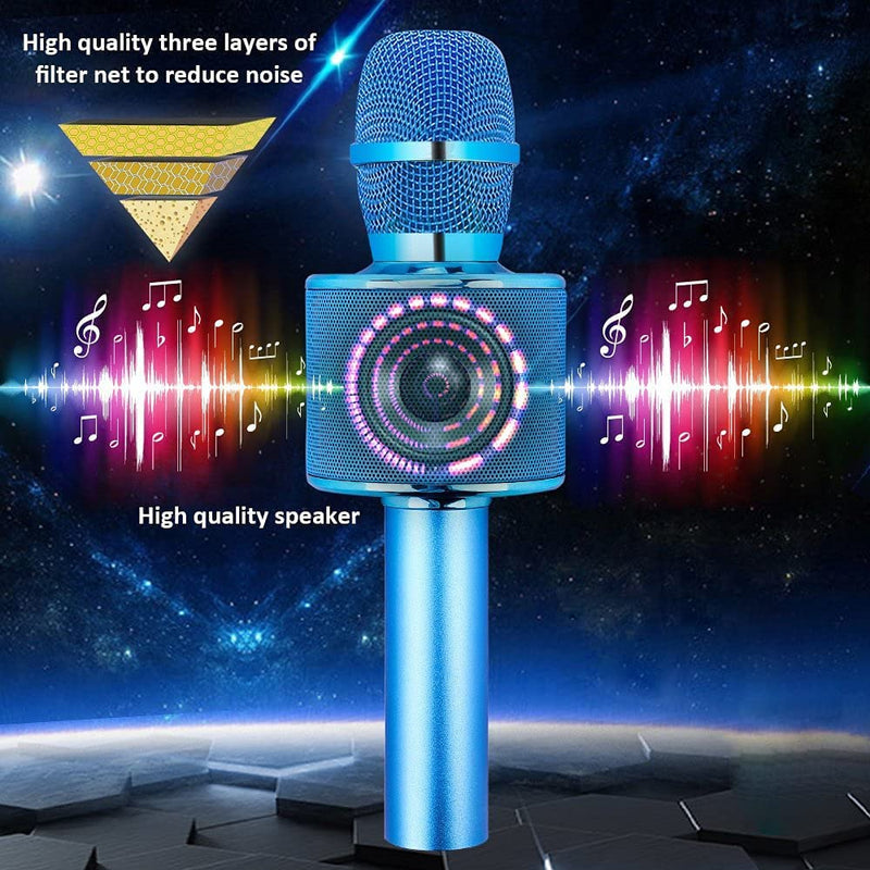  [AUSTRALIA] - BONAOK Wireless Bluetooth Karaoke Microphone,3-in-1 Portable Handheld Karaoke Mic Speaker Machine Birthday Home Party for All Smartphone (Q37 Blue)