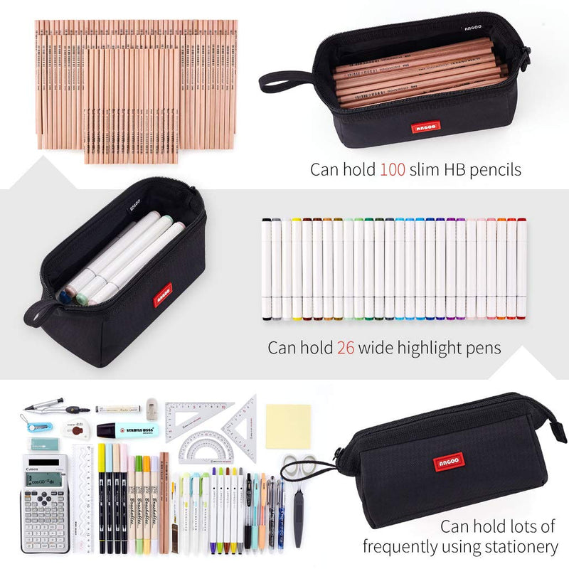  [AUSTRALIA] - CICIMELON Multifunctional Pencil Pen Marker Case Pouch Bag Holder Small Cute Capacity for High Middle Primary School Student Aesthetic Teen Girl Boy Office Men Women Nurse Adults Portable (Black) Black