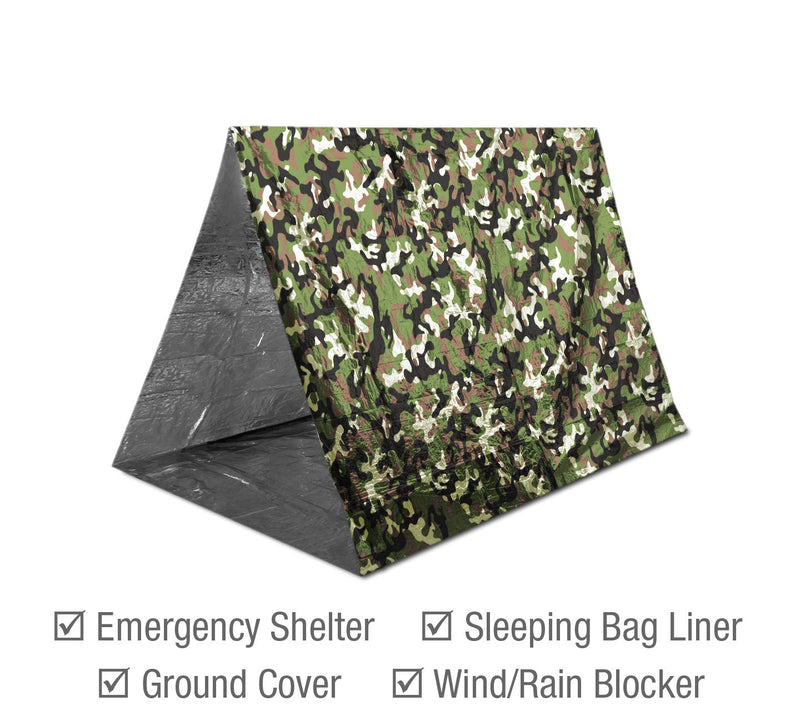  [AUSTRALIA] - Swiss Safe Emergency Mylar Thermal Blankets + Bonus Gold Foil Space Blanket. Designed for NASA, Outdoors, Survival, First Aid, Woodland Camo, 4 Pack