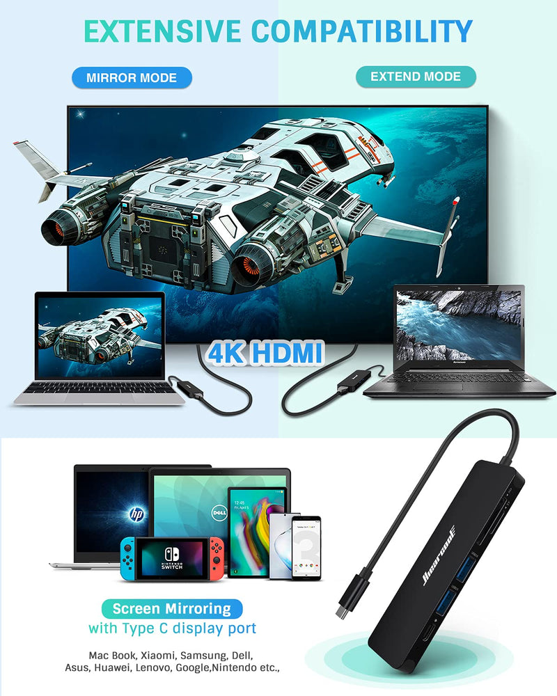  [AUSTRALIA] - USB C Hub,Hiearcool USB C Adapter,7IN1 USB C to HDMI Mulitiport Adapter Dongle Compatible for MacBook Pro and USB C Laptop-Black Black