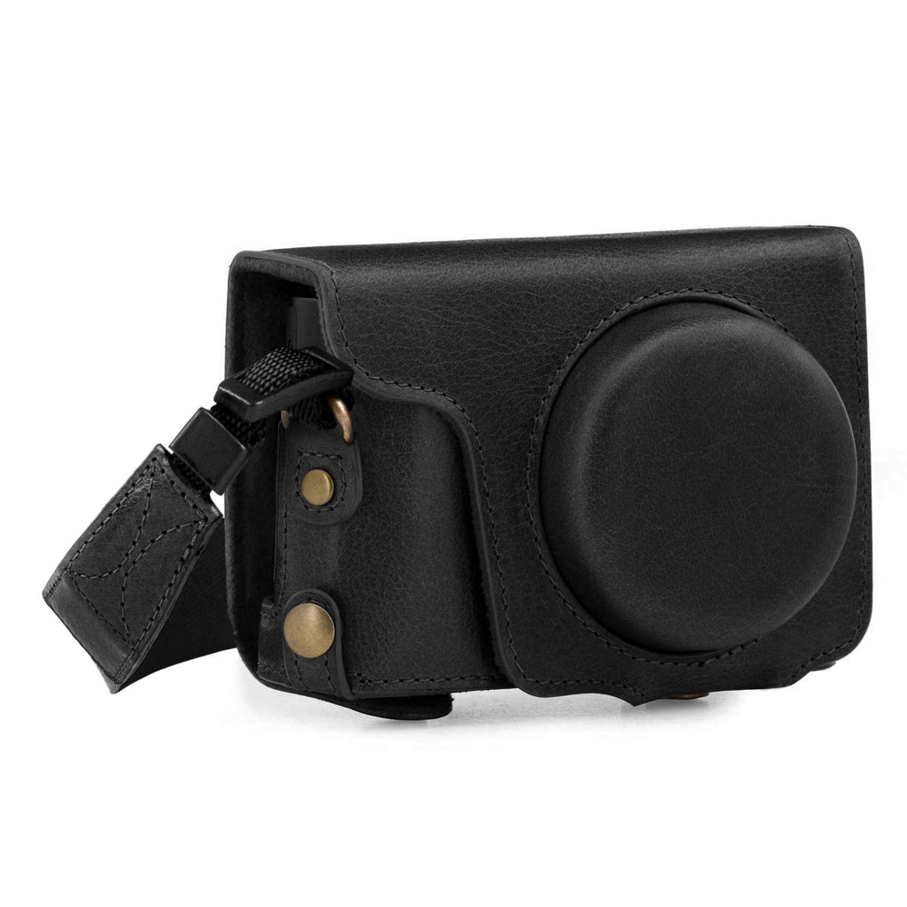  [AUSTRALIA] - MegaGear Ever Ready Genuine Leather Camera Case Compatible with Panasonic Lumix DMC-ZS100, DC-ZS200 Black