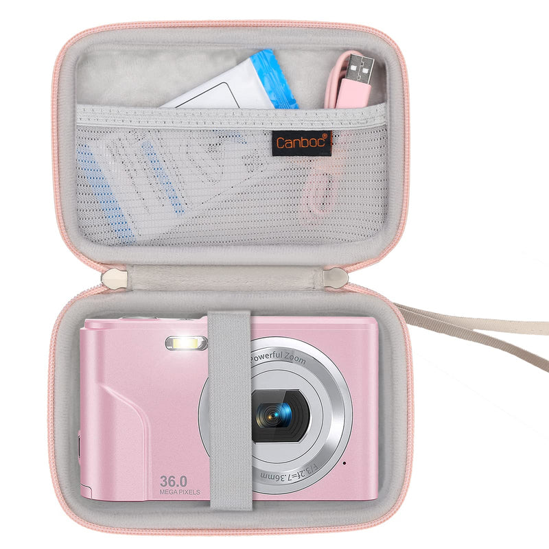  [AUSTRALIA] - Canboc Carrying Camera Case Replacement for Lecran/ Sevenat FHD 1080P 36.0 Mega Pixels/ SEREE's Digital Camera, Mesh Pocket fit SD Cards, Battery, USB Cables, Rose Gold Rose Gold(PU)