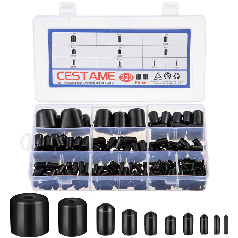  [AUSTRALIA] - 320 Pieces Rubber End Caps Black Round Vinyl End Caps Bolt Screw Covers Caps Rubber Thread Protector Caps Cover in 10 Sizes from 0.08 to 1 Inch Black Caps