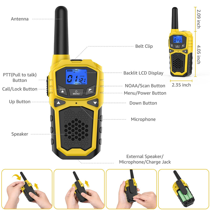 Portable Radio Walkie Talkies Long Range, Rechargeable Triple AA Batteries Walky Talky with NOAA Weather Alert Vox Scan for Adults Camping, Hiking, Road Trip(Yellow) yellow - LeoForward Australia
