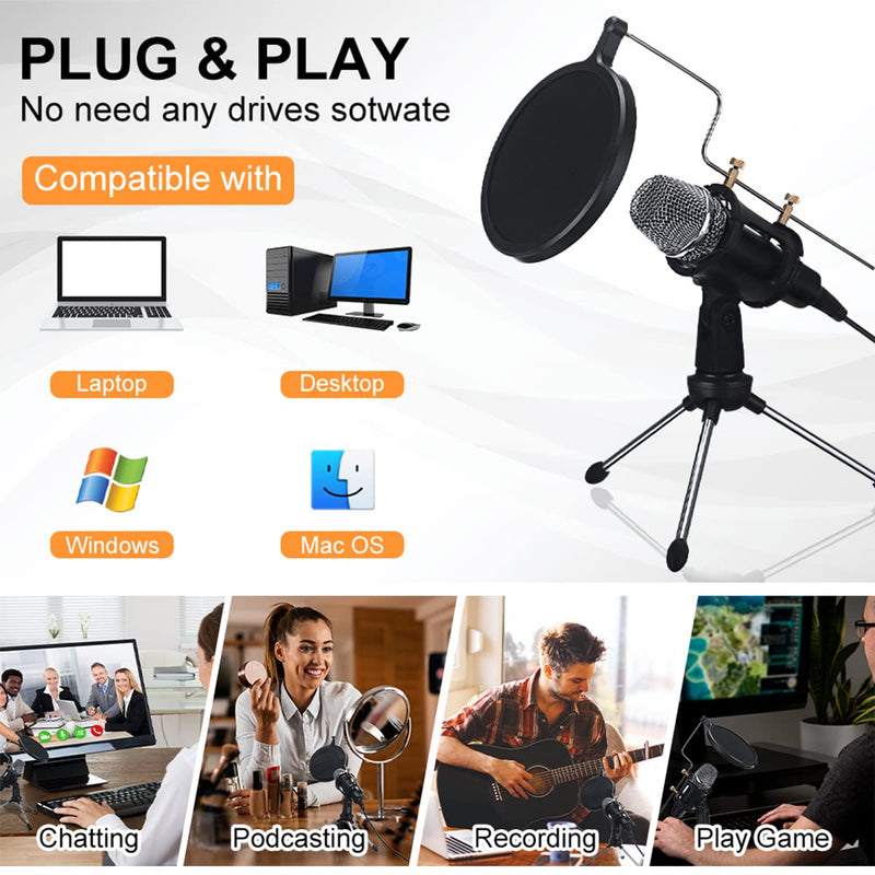  [AUSTRALIA] - USB Microphone for Computer, Microphone for PC, Podcast Microphone, Microphone for Laptop MAC or Windows Cardioid Studio Recording Vocals, Voice Overs,Streaming Broadcast and YouTube Videos USB Microphone,AK-1