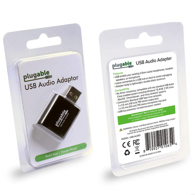  [AUSTRALIA] - Plugable USB Audio Adapter with 3.5mm Speaker-Headphone and Microphone Jack, Add an External Stereo Sound Card to Any PC, Compatible with Windows, Mac, and Linux