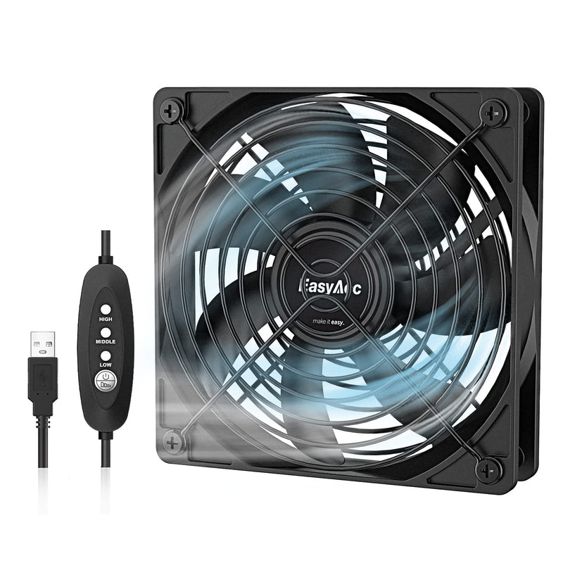  [AUSTRALIA] - Computer Fan, EasyAcc 120mm Cooling Fans, Quiet Edition High Airflow USB Fan with 3 Speed Control, Long Life Computer Case Fan for Receiver DVR Playstation Xbox Cabinet CPU Cooler-1700RPM