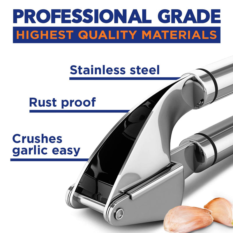  [AUSTRALIA] - ORBLUE Garlic Press [Premium], Stainless Steel Mincer, Crusher & Peeler Set - Professional Grade, Easy Clean, Dishwasher Safe & Rust-proof