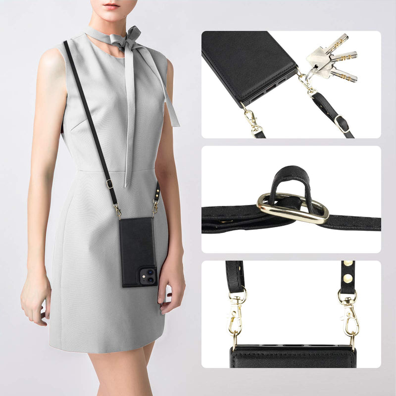  [AUSTRALIA] - Bocasal Crossbody Wallet Case for iPhone 12 Mini Credit Card Holder PU Leather Kickstand Shockproof Detachable Cross Body Strap Lanyard Magnetic Closure 5.4 inch(Black) Black For iPhone 12 Mini 5.4 inch display