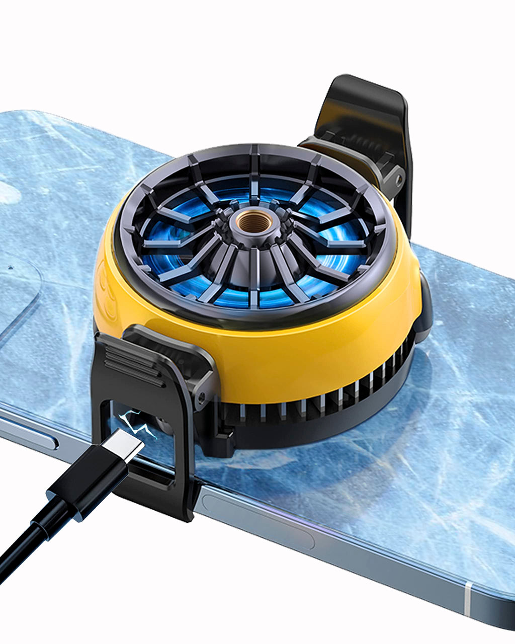  [AUSTRALIA] - ACEDAYS Phone Cooler, Cell Phone Radiator with Semi-Conductor Cooling Chip, Universal Phone Cooling Fan for Mobile Gaming,Tiktok Live Streaming, Outdoor Vlog. Black/Yellow