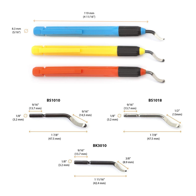  [AUSTRALIA] - AFA Tooling Multi Hardness Level Deburring Tool Kit | Precision Edge Burr Removal on Copper, Iron, Brass, and PVC Plumbing Pipes, 3D Printing Plastics, Resin Art, and Metal Work (63-67 HRC) 3 Color Mixed Blades Set