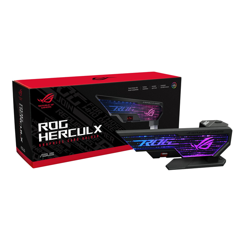  [AUSTRALIA] - ASUS ROG Herculx Graphics Card Anti-Sag Holder Bracket (Solid Zinc Alloy Construction, Easy Toolless Installation, Included Spirit Level, Adjustable Height, Wide Compatibility, Aura Sync RGB)