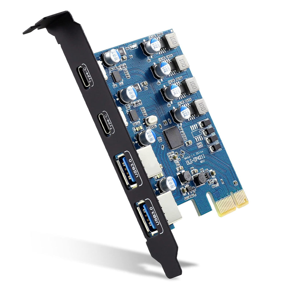  [AUSTRALIA] - Sinefine 4 Ports PCI-E to USB 3.0 Expansion Card (2 USB Type-A and 2 USB Type-C Ports), Internal Converter PCI Express Expansion Card for Desktop PC Card, Support WindowsXP/7/8/10 and MAC OS (Blue) Blue