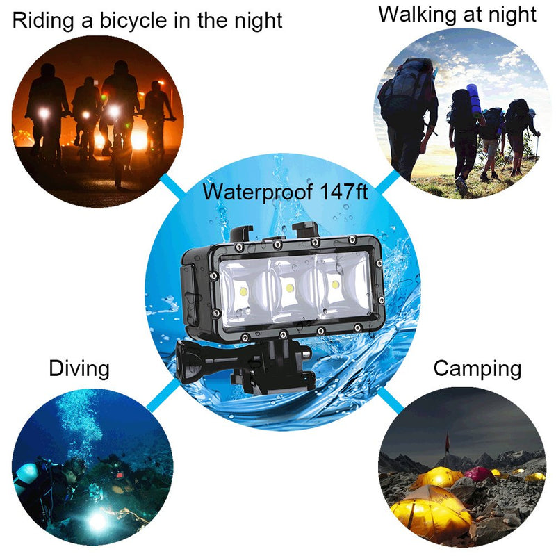  [AUSTRALIA] - Suptig High Power Dimmable Waterproof LED Video Light Fill Night Light Diving Underwater Light for Gopro Hero8/Hero7/Hero6/Hero5/5S/4/4S/3+/3/2 SJCAM Sj5000 Sj6000 Xiaoyi Cameras