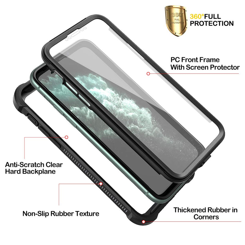 Dexnor iPhone 11 Pro Max Case with Screen Protector Clear Rugged Full Body Protective Shockproof Hard Back Defender Dual Layer Heavy Duty Bumper Cover Case for iPhone 11 Pro Max 6.5" - Black - LeoForward Australia