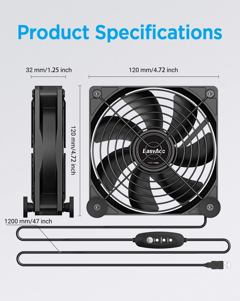  [AUSTRALIA] - Computer Fan, EasyAcc 120mm Cooling PC Fans with 3 Speed Control, Upgrade Quiet USB Fan for Flat Panel TV Receiver DVR Xbox Cabinet CPU Cooler (4 Rubber Feet)