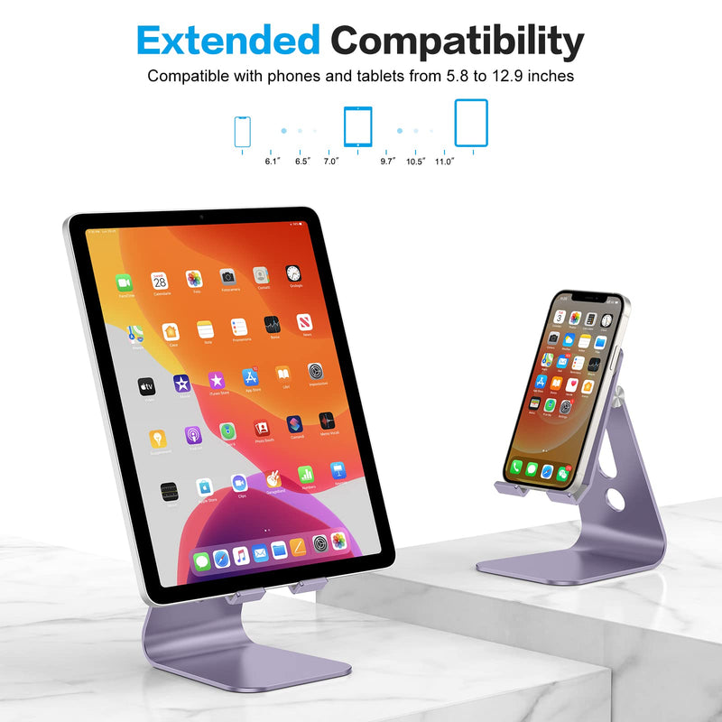  [AUSTRALIA] - Adjustable Tablet Stand for Desk, Upgraded Longer Arms for Greater Stability, OMOTON T2 Tablet Holder with Hollow Design for Bigger Sized Phones and Tablets Such as iPad Pro/Air/Mini, Purple