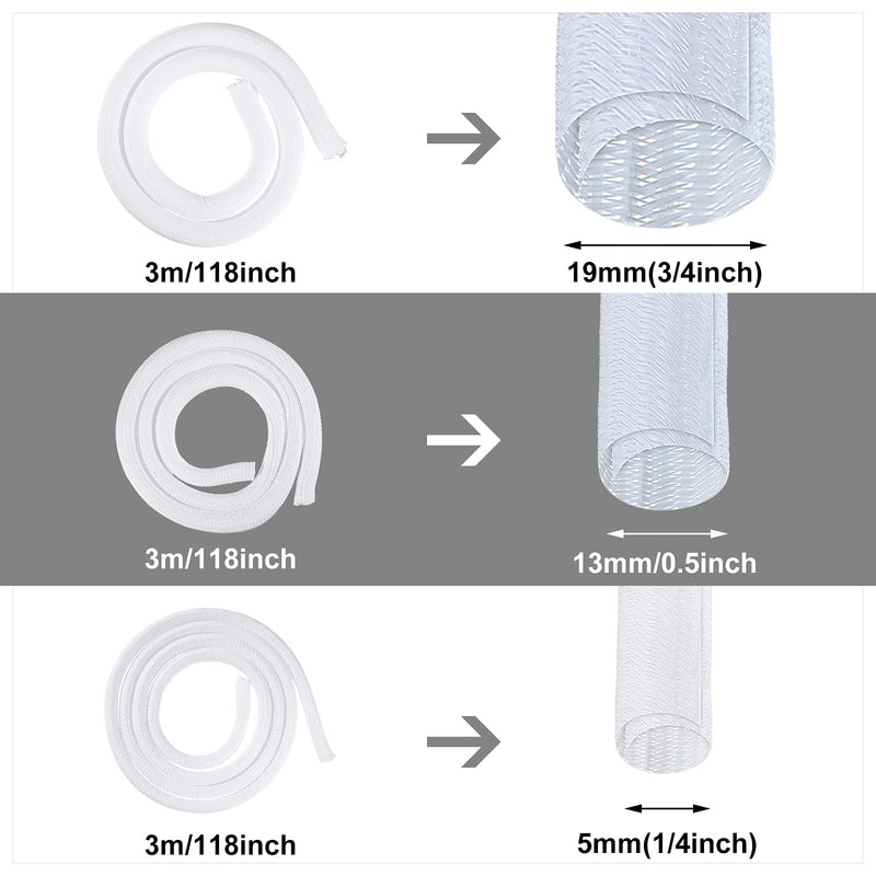  [AUSTRALIA] - 3 Pieces Cord Protector Wire Loom Tubing Cable Sleeve Split Sleeving for USB Charger Cable Cord Cover Audio Video Cable (White,1/2 Inch, 1/4 Inch, 3/4 Inch) 1/2 Inch, 1/4 Inch, 3/4 Inch White