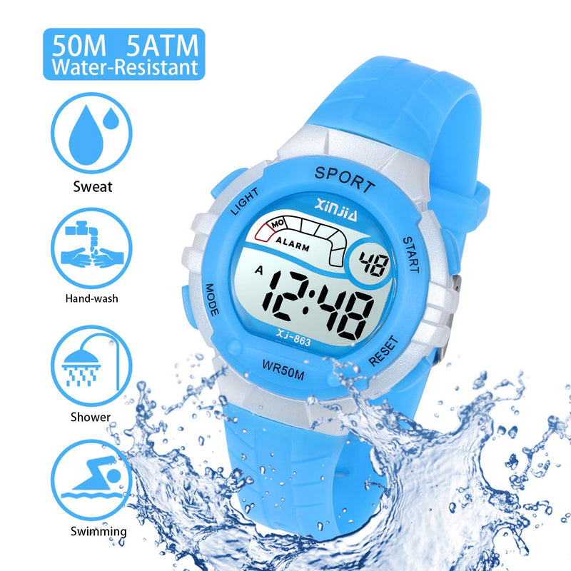 Kids Digital Watches for Girls Boys 50M(5ATM) Waterproof Multi-Functional WristWatches for Children Blue - LeoForward Australia
