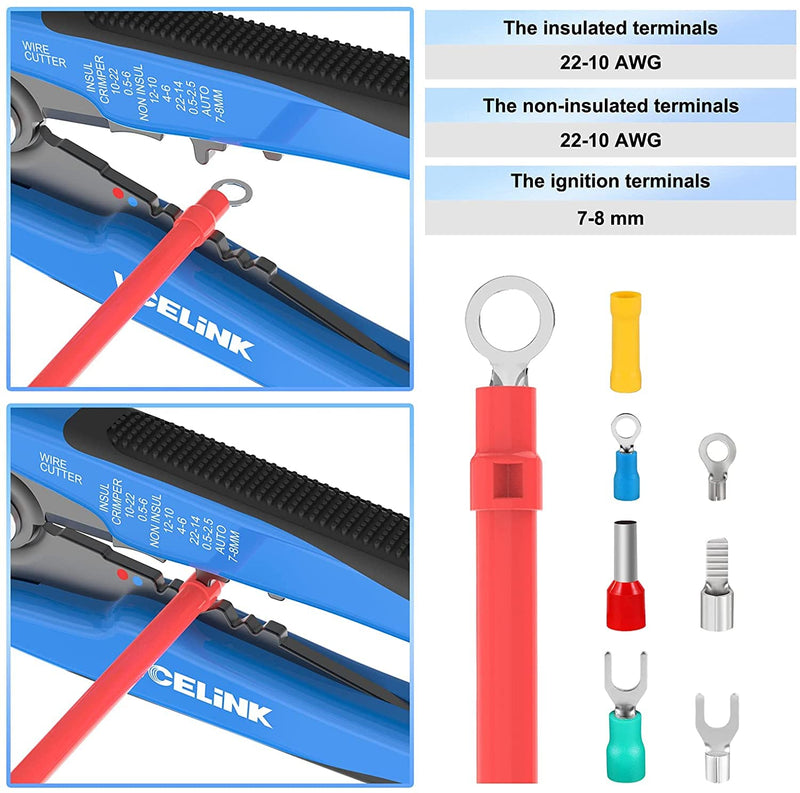  [AUSTRALIA] - VCELINK Automatic Wire Stripper Tool, Self Adjusting Wire Cutter Crimper Pliers for 24–10 AWG Electrical Wire Stripping, Cutting and Crimping (Blue) 8-Inch