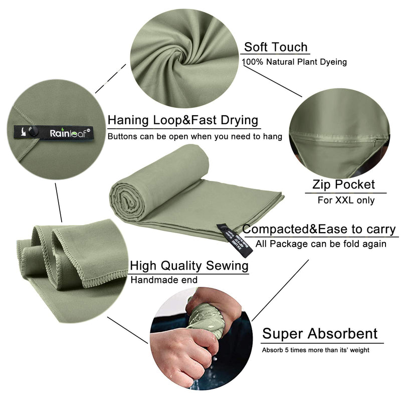 Rainleaf Microfiber Towel Perfect Travel & Sports &Beach Towel. Fast Drying - Super Absorbent - Ultra Compact. Suitable for Camping, Backpacking,Gym, Beach, Swimming,Yoga Army Green X-Small (12 x 24 inches) - LeoForward Australia