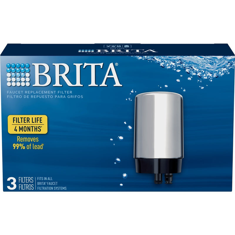  [AUSTRALIA] - Brita Tap Water Faucet Filtration System with Filter Change Reminder, Reduces 99% of Lead, BPA Free, Fits Standard Faucets Only, Chrome 3 ct