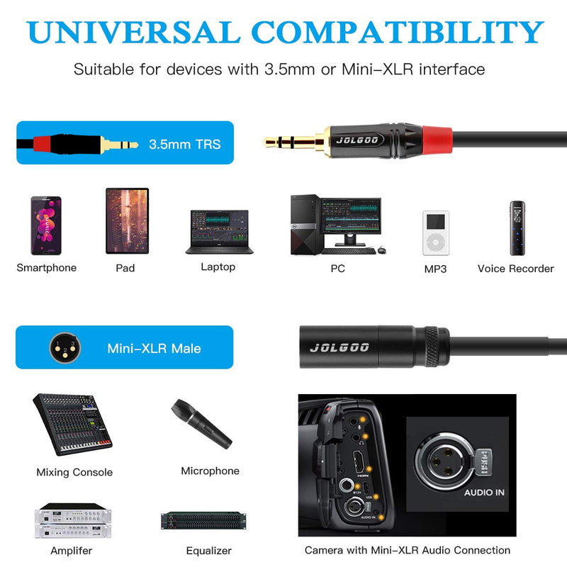  [AUSTRALIA] - Mini XLR Male to 3.5mm Stereo Audio Plug Cable, 3-pin Mini XLR Male to 1/8" TRS Plug Cable, for BMPCC 4K Camera Video Assist 4K Sharp 8K, 6.6 Feet - JOLGOO